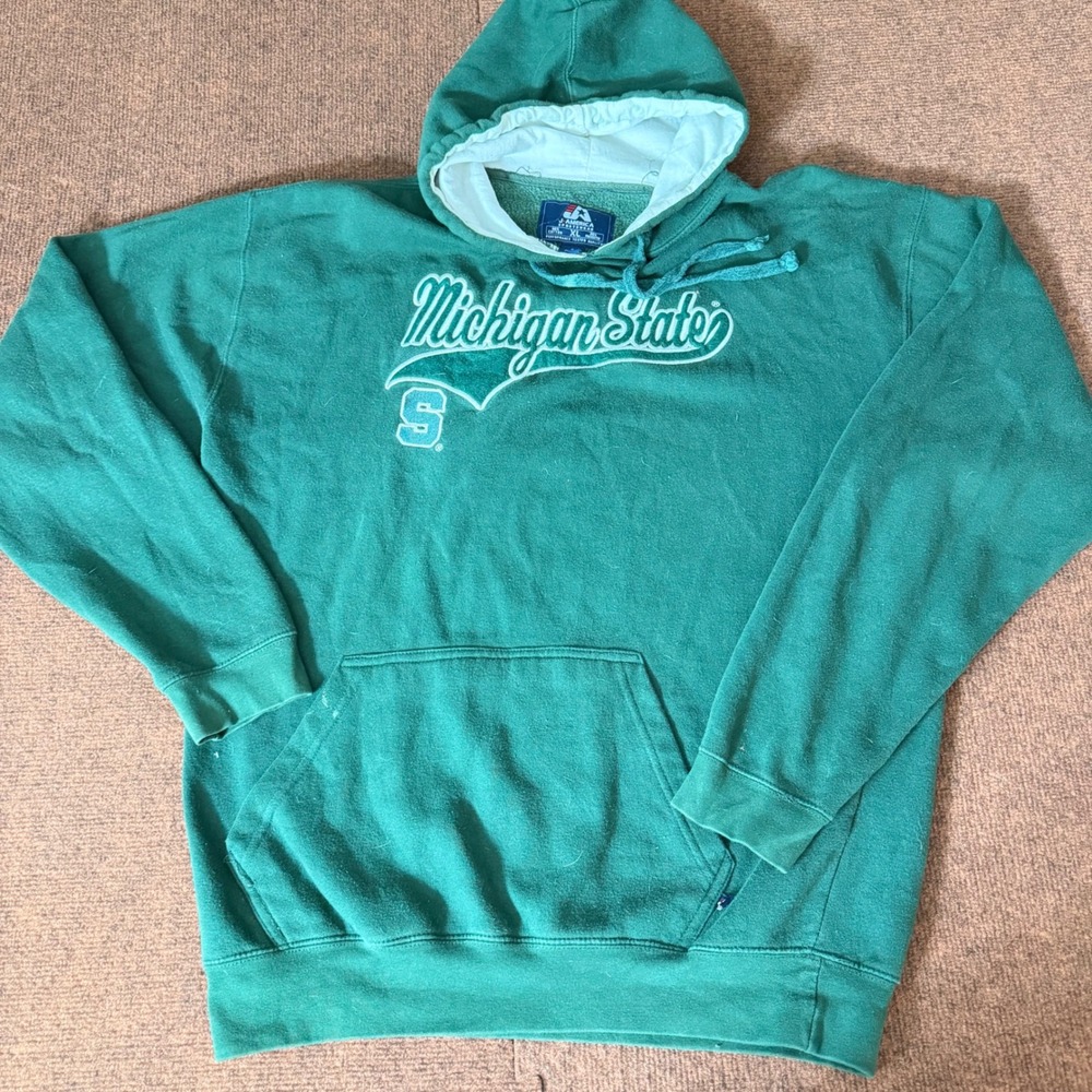 J America Michigan State Spartans Hoodie Mens XL Green Embroidered Pullover MSU